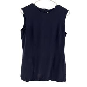 Moda Spiegel Silk Blouse Womens Size 10 Navy Blue Sleeveless Top Career Preppy